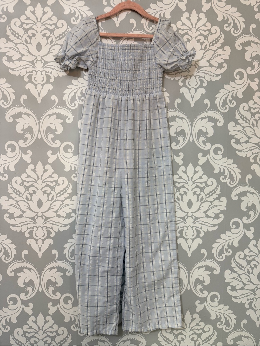 💫4/$25 • Carters Light Blue Plaid Smocked Jumpsuit with Puff Sleeves